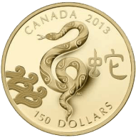 Золотая монета Канады к 2013 Году Змеи номинал 150 канадских долларов