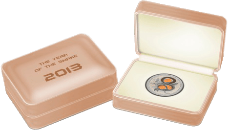 Змея с пионами Серебряная монета к Году Змеи 2013 в футляре