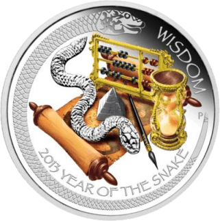 Серебряная монета "Мудрость" к 2013 Году Змеи (Пертский монетный двор, Австралия)