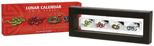 Набор из 4 прямоугольных серебряных монет "Год Змеи" 