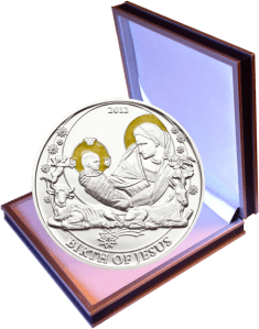 Рождение Иисуса Христа Серебряная монета 2012 в футляре