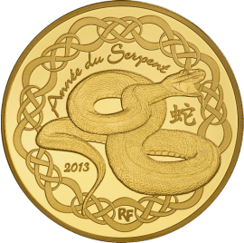 Золотая монета "Год Змеи" Франция
