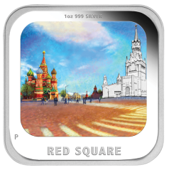 Серебряная монета "Красная площадь" квадратная