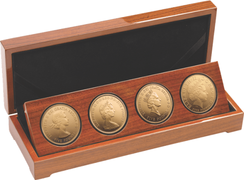 Набор 4 золотые монеты "Четыре портрета Королевы"