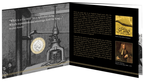 Внутренний вид упаковки памятной монеты 350-летие гинеи