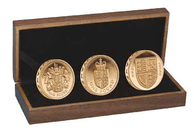 Набор из 3 золотых монет к 30-летию однофунтовой монеты