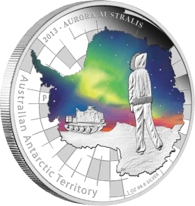Антарктика Австралии. Южное сияние Серебряная монета 2013 Перт