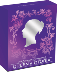 Коробка к серебряной монете в честь 175-летия Коронации Королевы Виктории, Австралия 2013