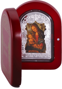 Мадонна под пихтой Серебряная монета 15 динаров Андорры 2013