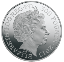 500 pounds 2013 аверс серебряной коронационной монеты 1 кг