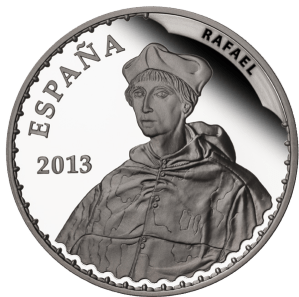 Рафаэль "Портрет кардинала" (1510-1511) серебряная монета Испании 10 евро 2013 г.