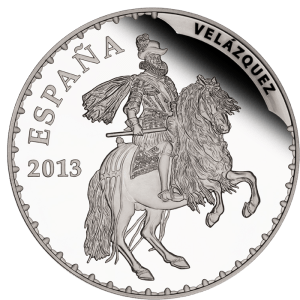 "Конный портрет короля Филиппа III" (1634-1635) Диего Веласкеса на серебряной монете Испании 50 евро 2013 г.
