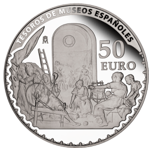 "Пряхи или Миф о Арахии" (1657) Диего Веласкеса на серебряной монете 50 евро Испания 2013