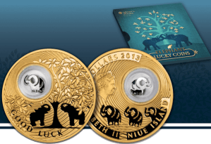 Серебряная позолоченная монета "Слоник" серии "На счастье!"