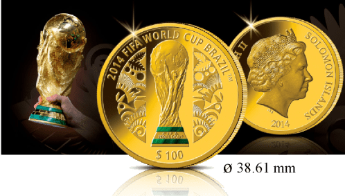 Золотая монета с малахитом Чемпионата мира по футболу 2014