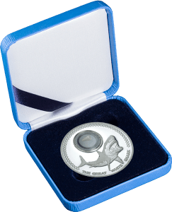 Серебряная монета Токелау "Большая белая акула" 2015 в футляре