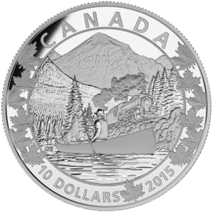 На каноэ по Канаде 10 долларов 2015 серебряная монета "Великолепные горы"