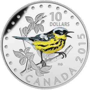 Певчие птицы Канады 2015 серебряная монета 10 долларов