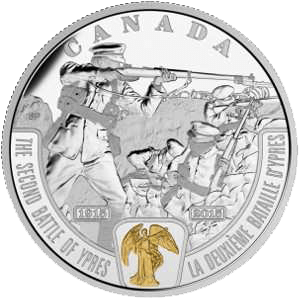 Серебряная монета "Битва под Ипром" Канада 2015