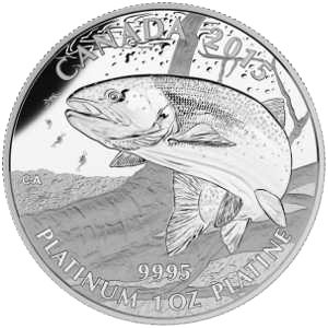 Платиновая монета "Радужная форель" 300 канадских долларов 2015
