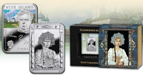 Серебряная монета "Илья Глазунов" 2015 серия "Художники мира Монетный двор Польши