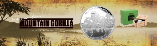 Серебряная монета "Горная горилла" 2 доллара 2015 Монетный двор Новой Зеландии