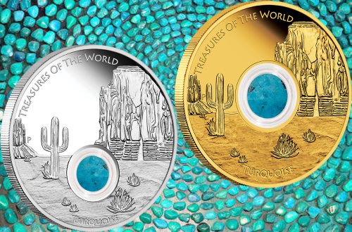 Серебряная и золотая монеты "Бирюза Северной Америки" 2015 Пертский монетный двор