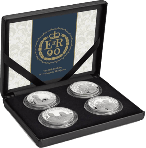 Набор 4 серебряные монеты к 90-летию Елизаветы II