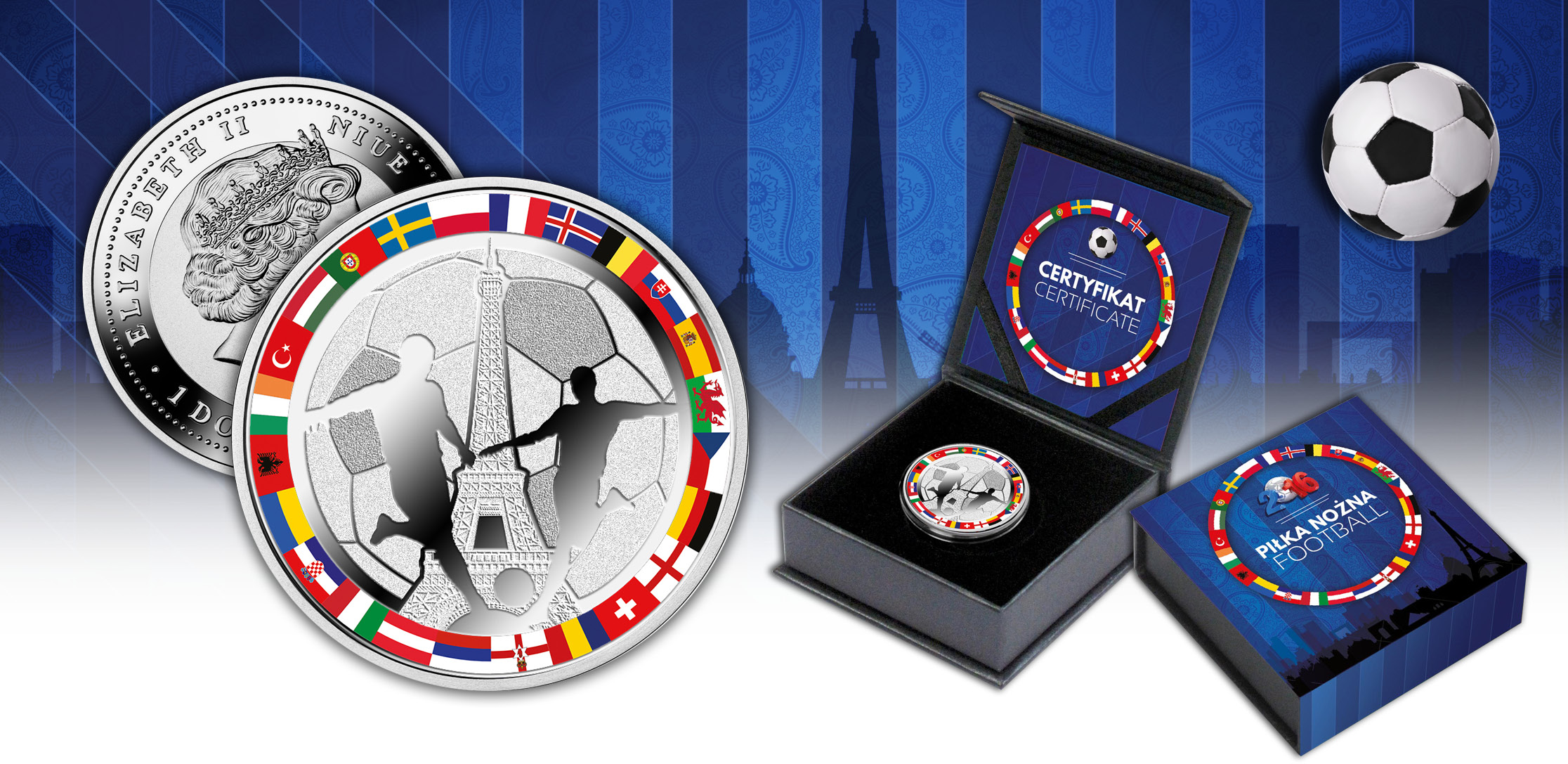 Soccer_Coin_2016_1$ Silver Coin in Case
