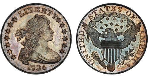 Серебряный доллар 1804 Драпированный бюст Декстера