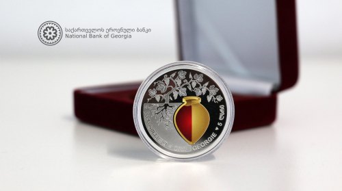 Серебряная монета Грузии 5 лари 2017 Виноградная лоза